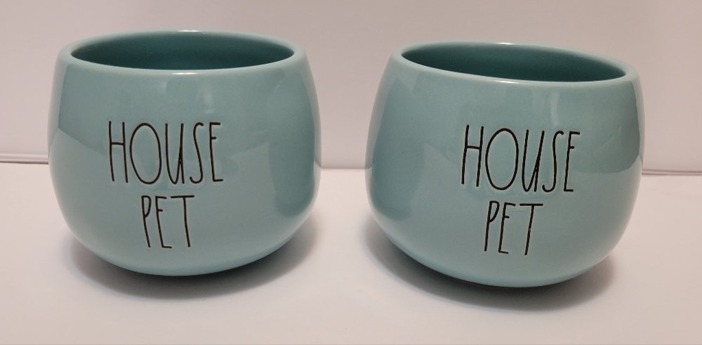 Rae Dunn Teal HOUSE PET Set of 2 Mini Planters NWOT